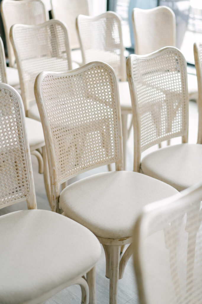 White wedding chairs.