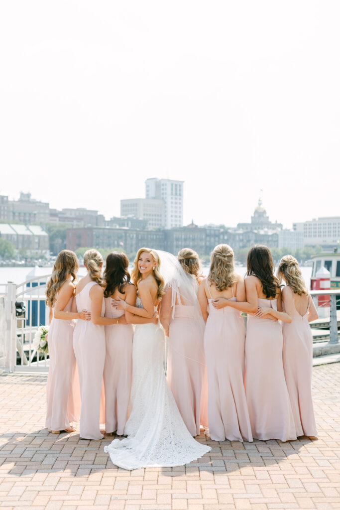 A bride and her bridesmaids. 